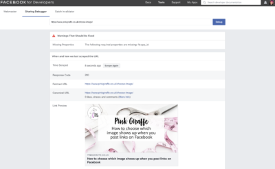 Screenshot of the Facebook debugger tool webpage
